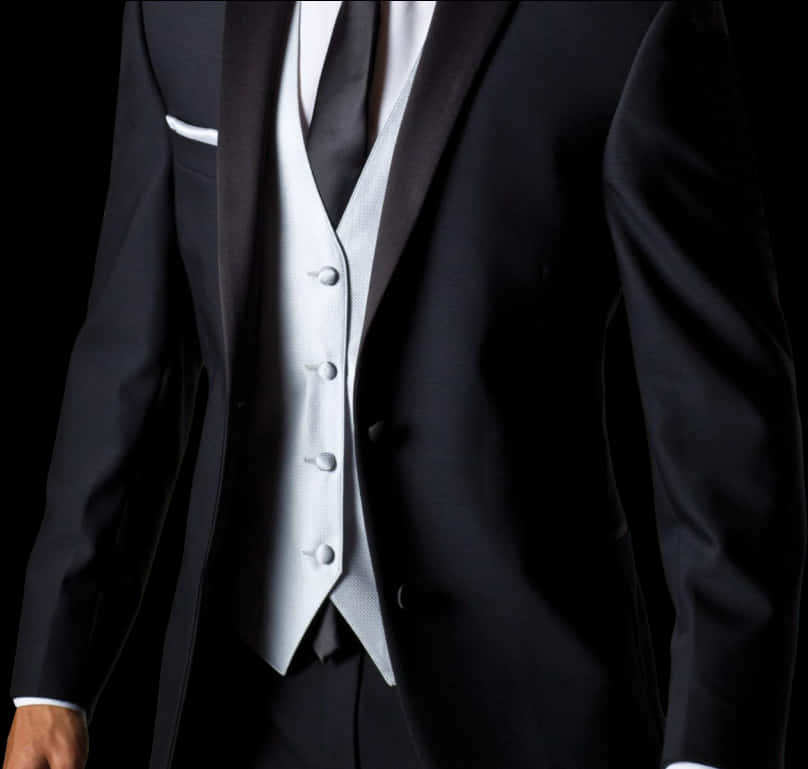 Elegant Black Suit Detail PNG Image