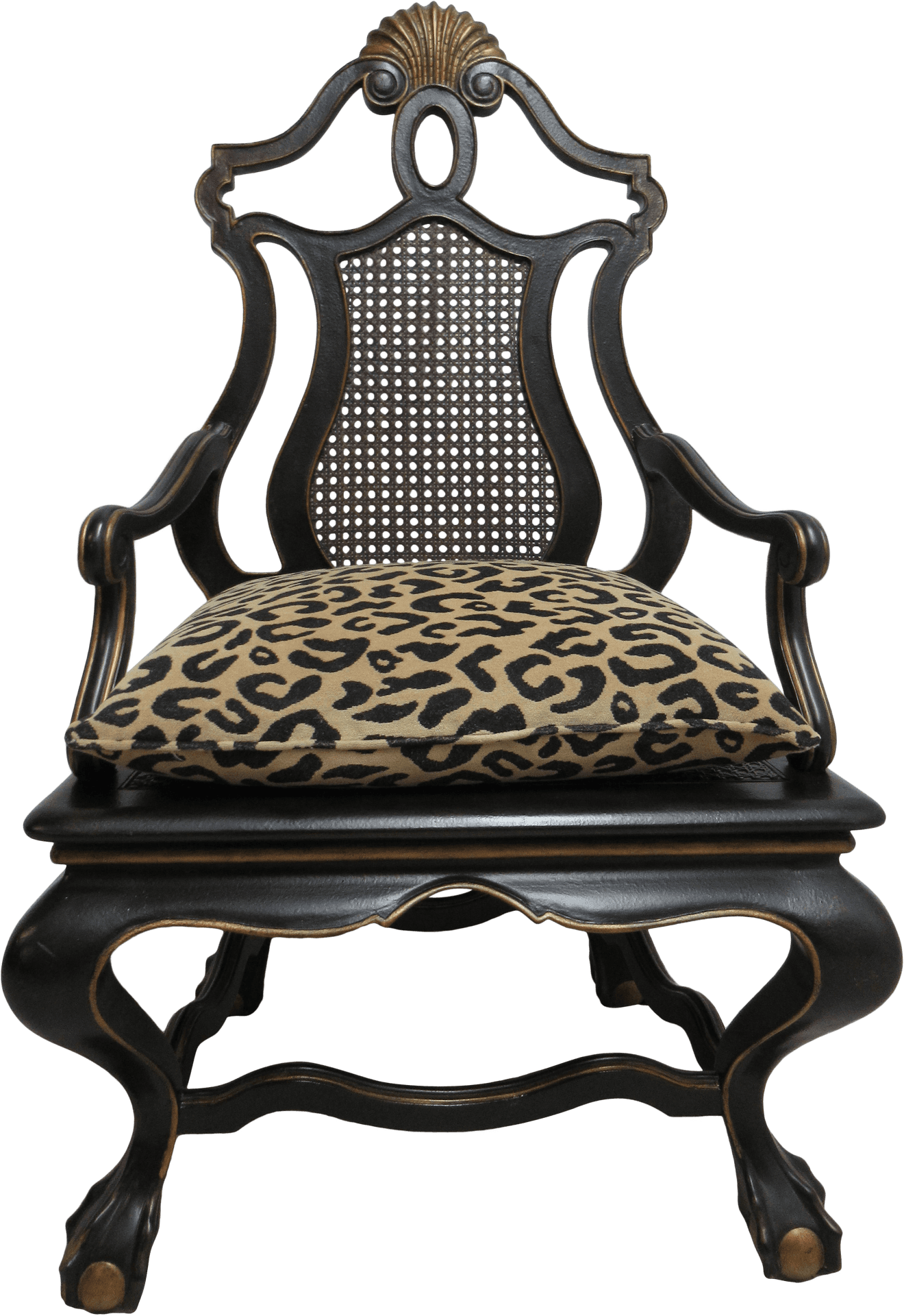 Elegant Black Throne Chair Leopard Print PNG Image