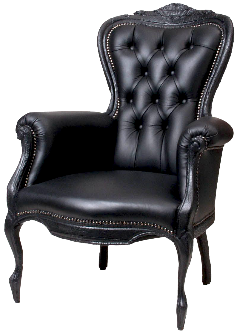 Elegant Black Tufted Armchair PNG Image