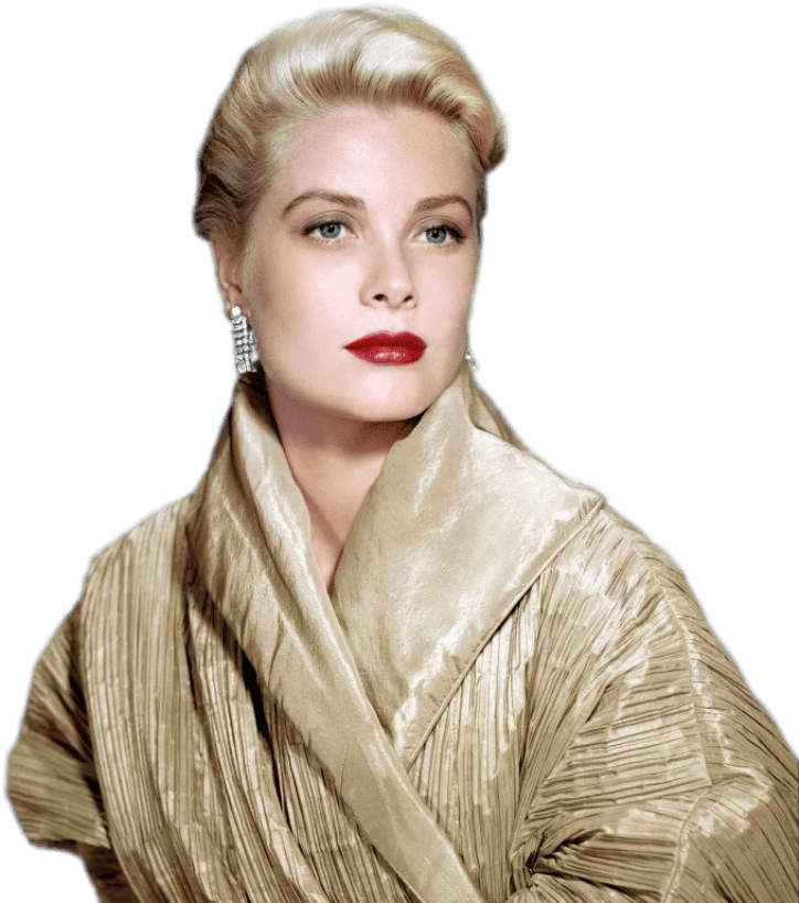 Elegant Blonde Woman Golden Dress PNG Image