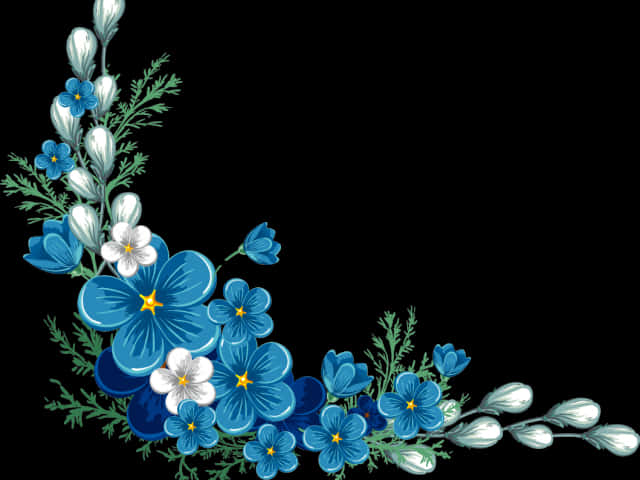 Elegant_ Blue_ Floral_ Border PNG Image