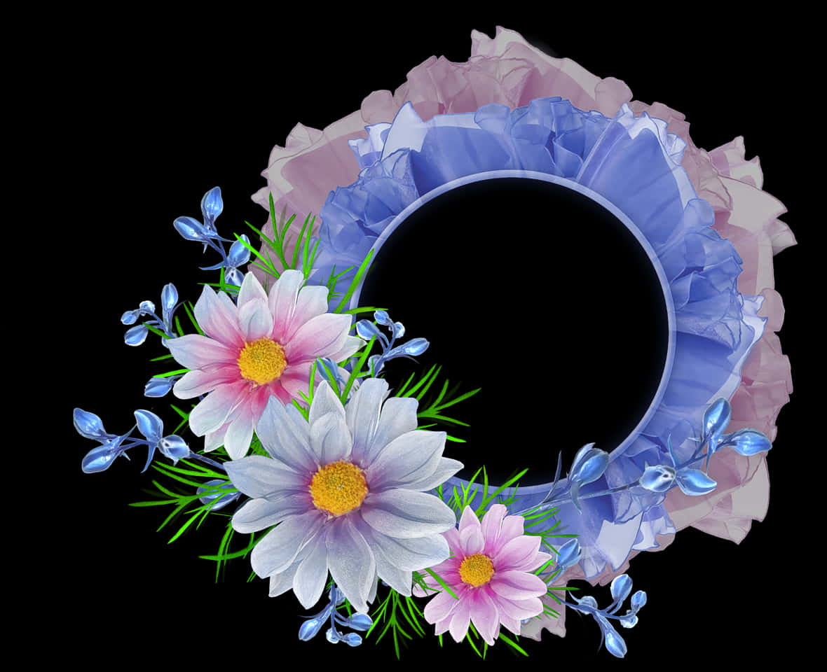 Elegant_ Blue_ Floral_ Frame PNG Image