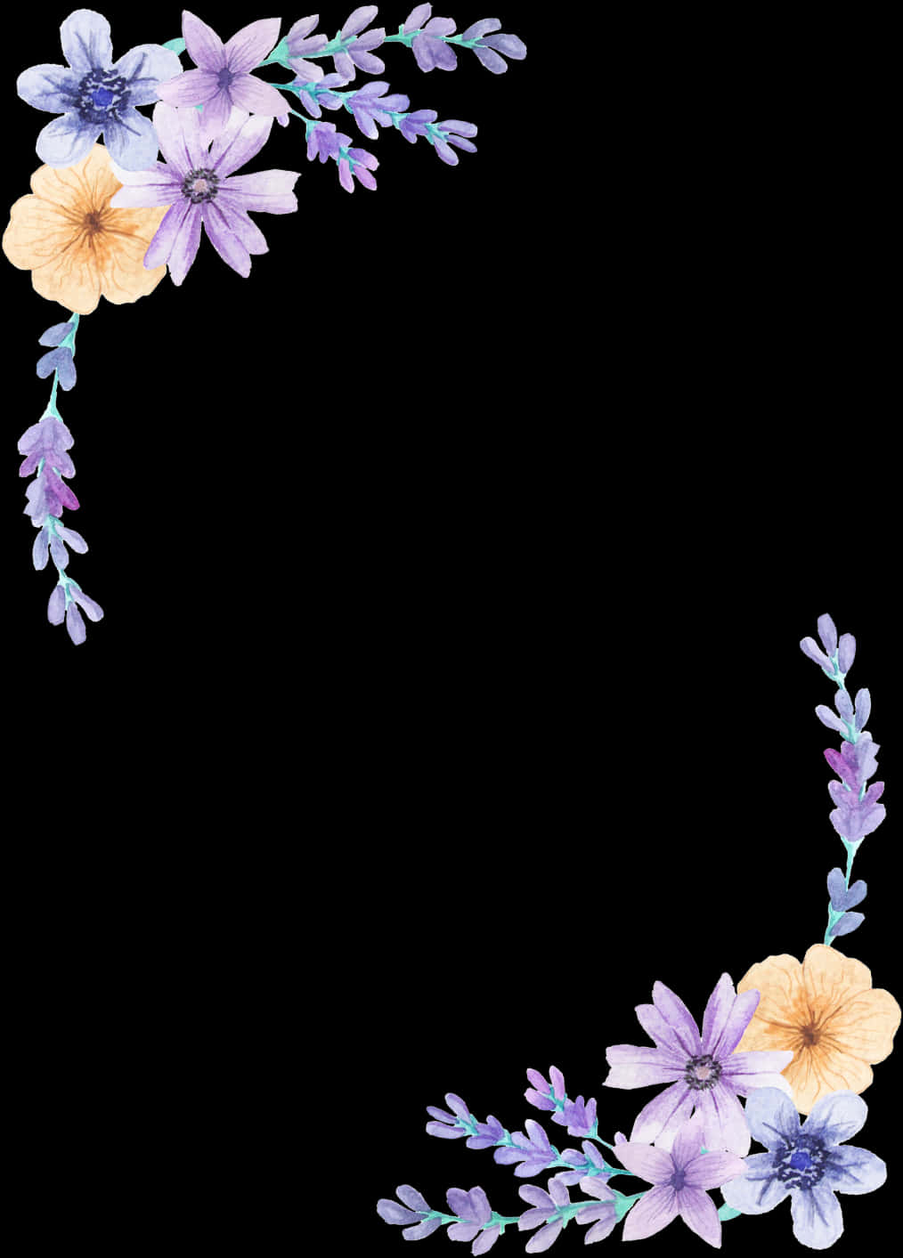 Elegant_ Blue_ Flowers_ Border PNG Image