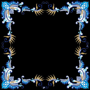 Elegant Blue Gold Floral Frame PNG Image