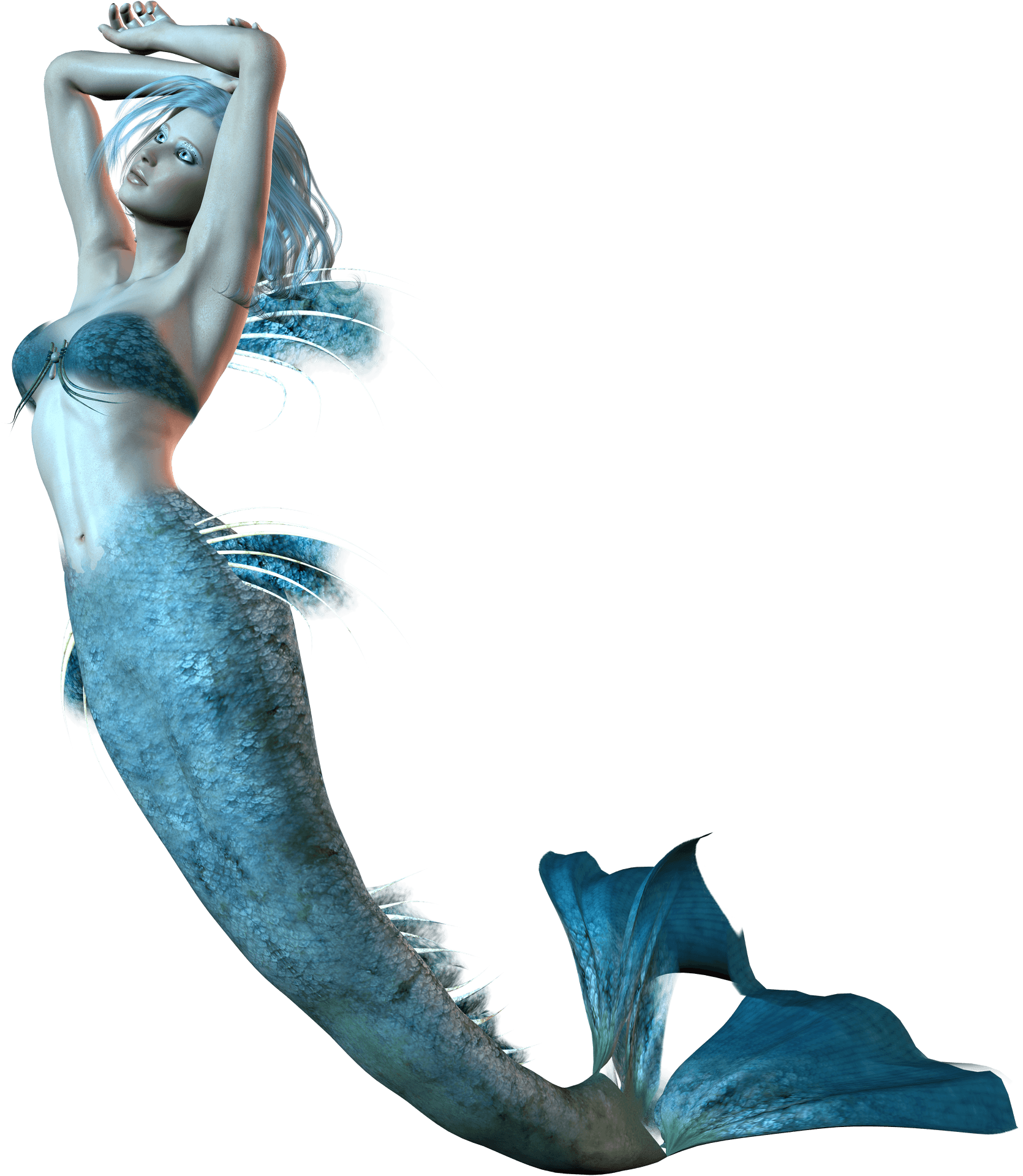 Elegant Blue Mermaid Pose PNG Image