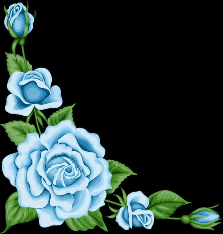 Elegant Blue Roses Border PNG Image