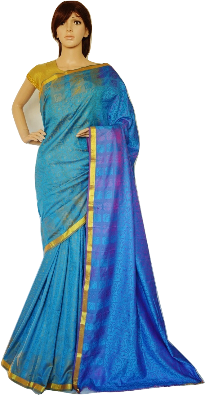 Elegant Blue Saree Mannequin PNG Image