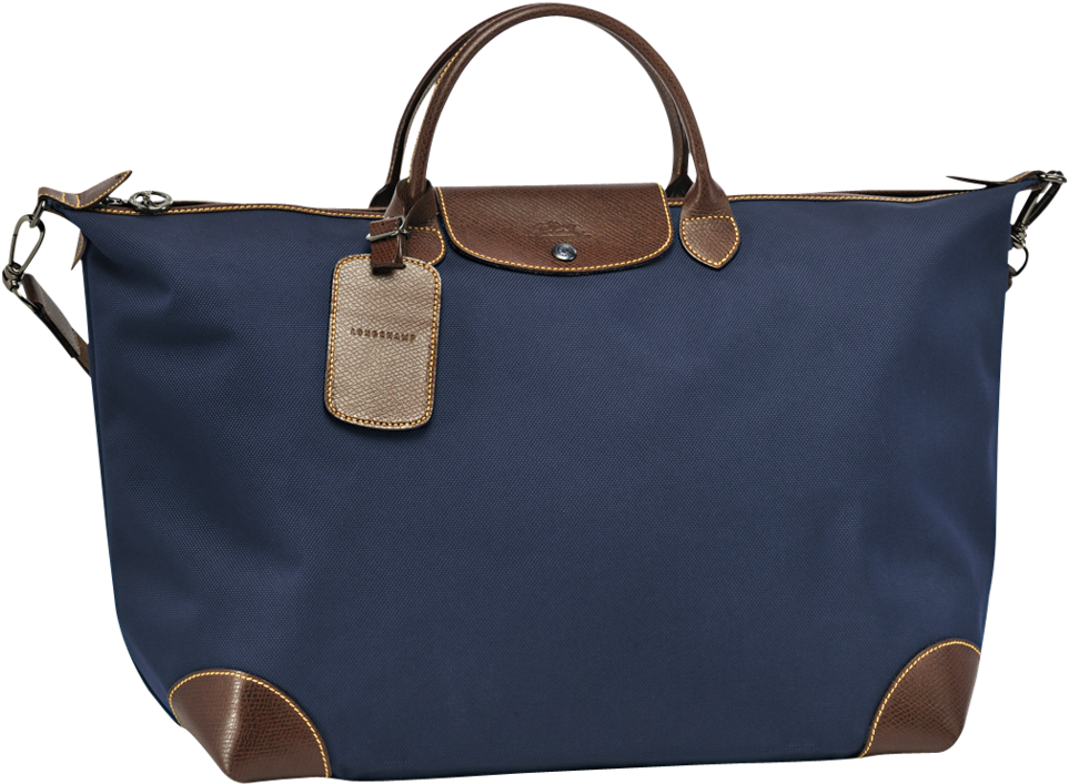 Elegant Blue Travel Tote Bag PNG Image