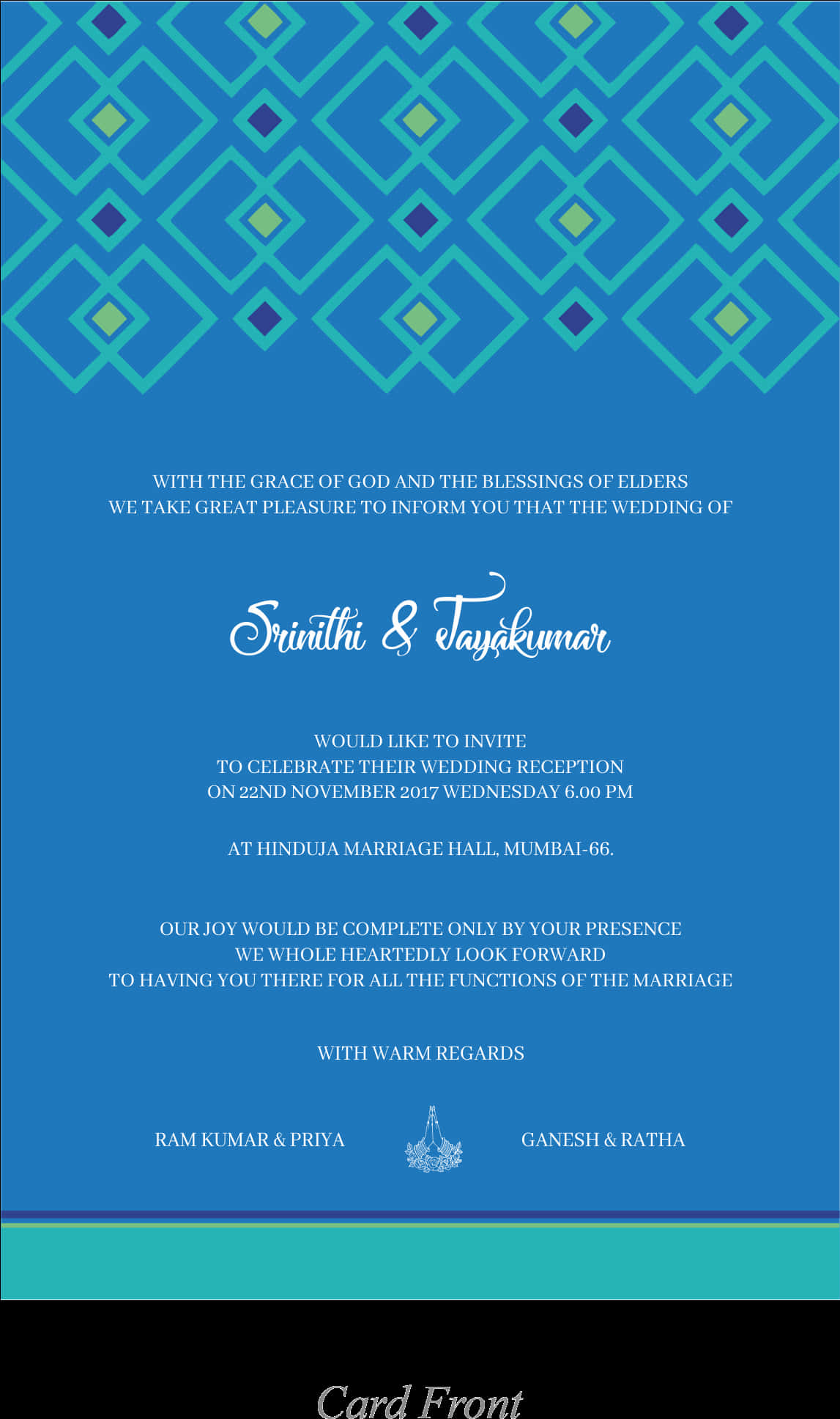 Elegant Blue Wedding Invitation Card PNG Image