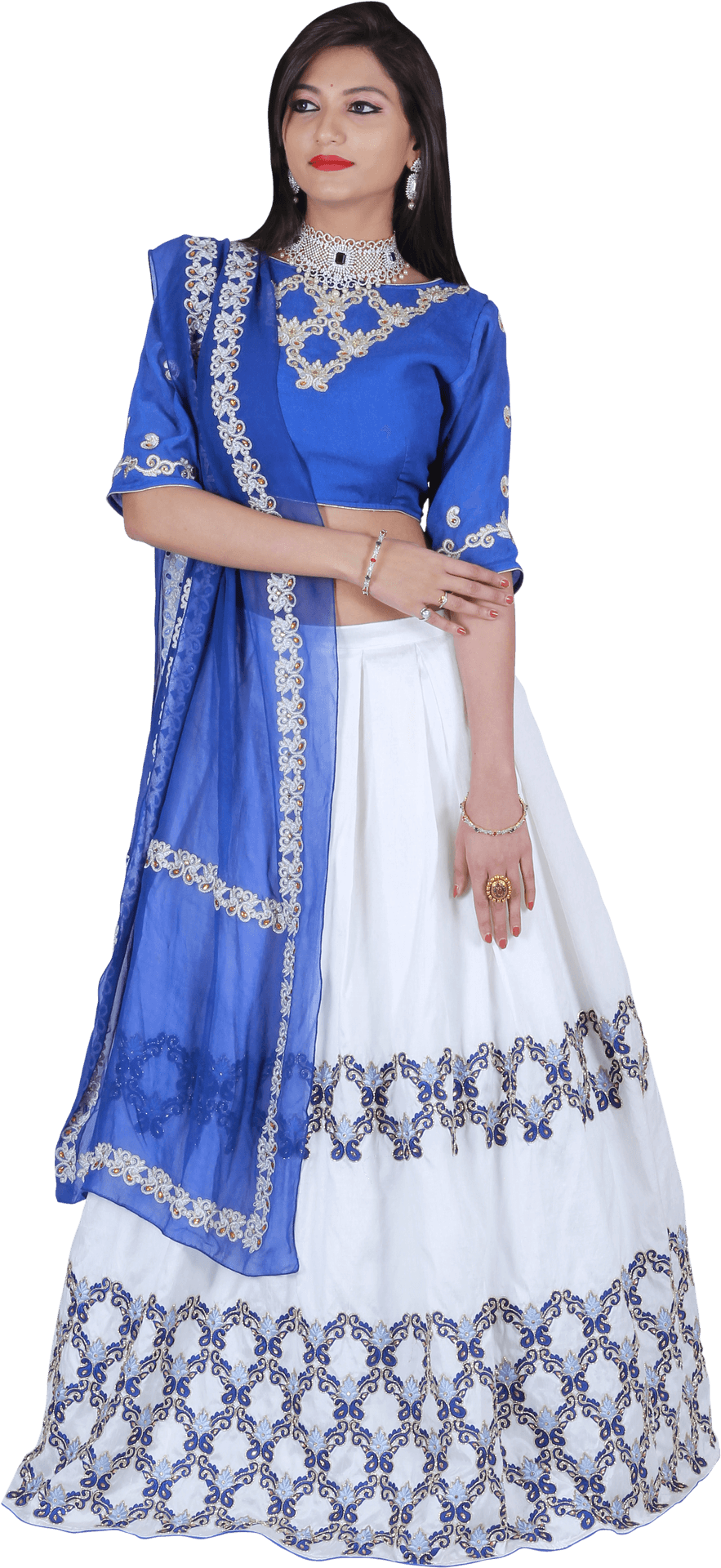 Elegant Blueand White Lehenga Choli PNG Image