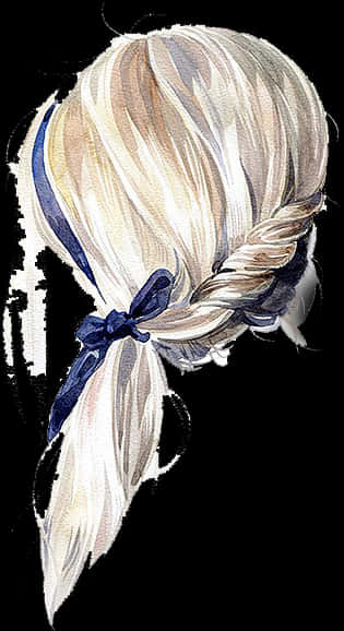 Elegant Braided Hairstylewith Blue Ribbon PNG Image