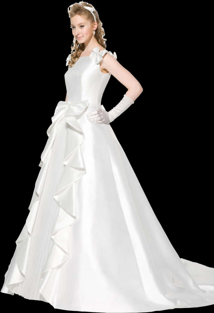 Elegant Bridal Gown Posing PNG Image