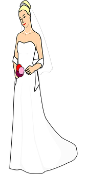 Elegant Bride Cartoon Illustration PNG Image