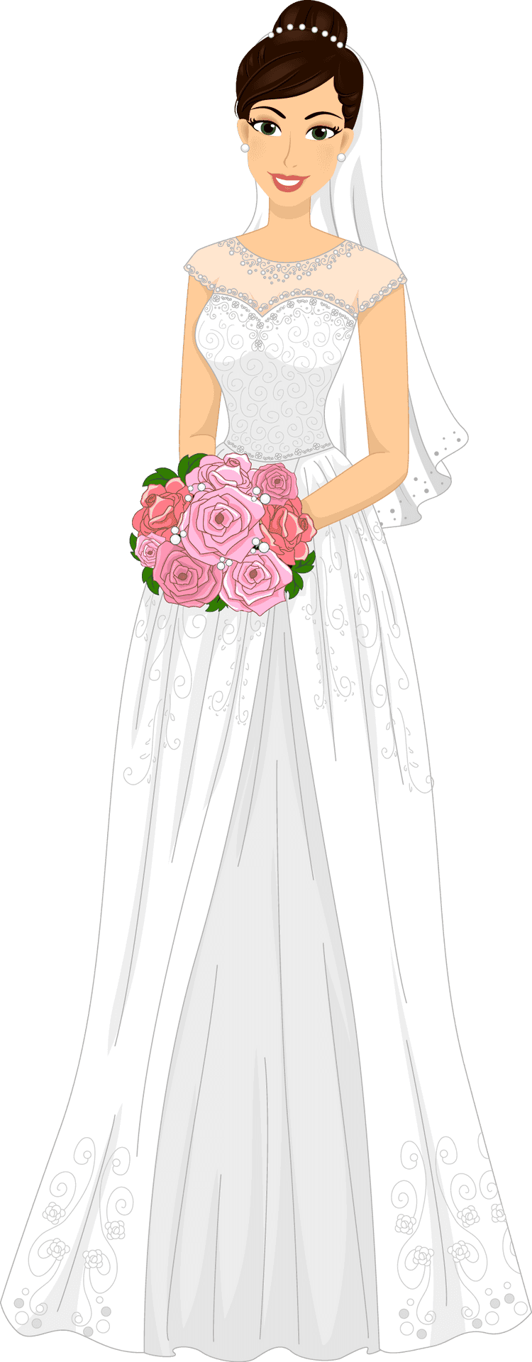 Elegant Bride Cartoon Illustration PNG Image