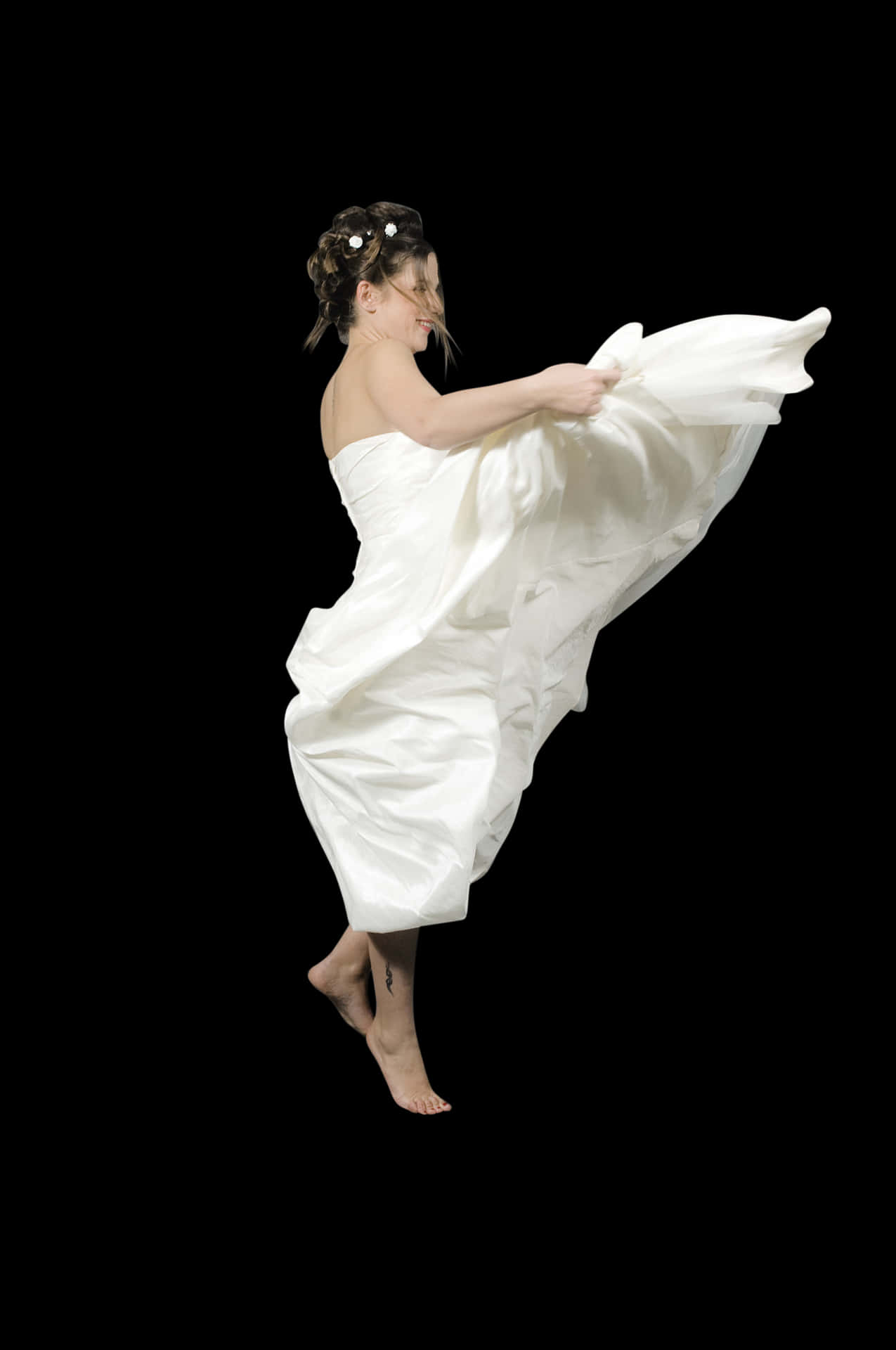 Elegant Bride Dancingin White Dress PNG Image