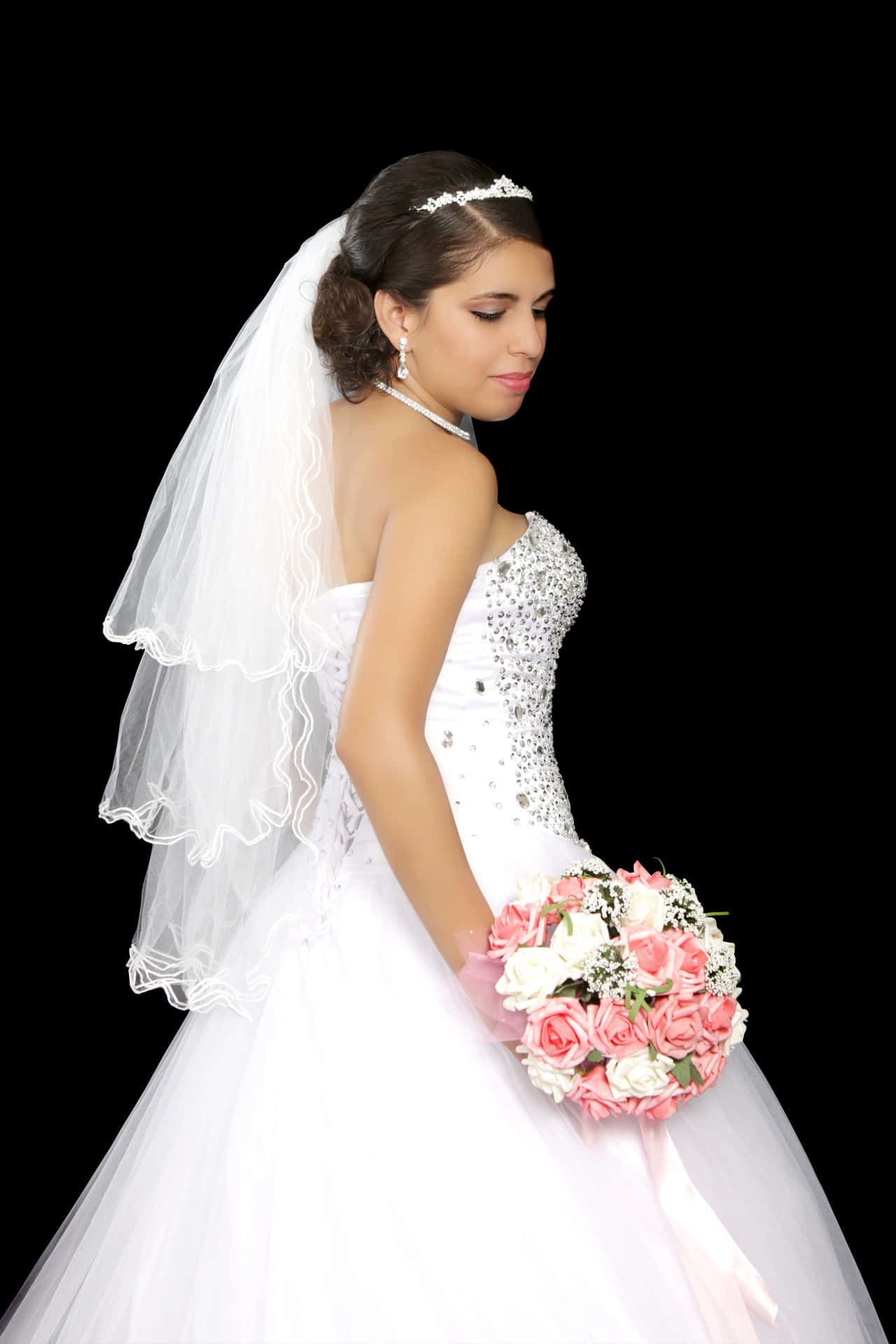 Elegant Bridein White Gownand Veil PNG Image