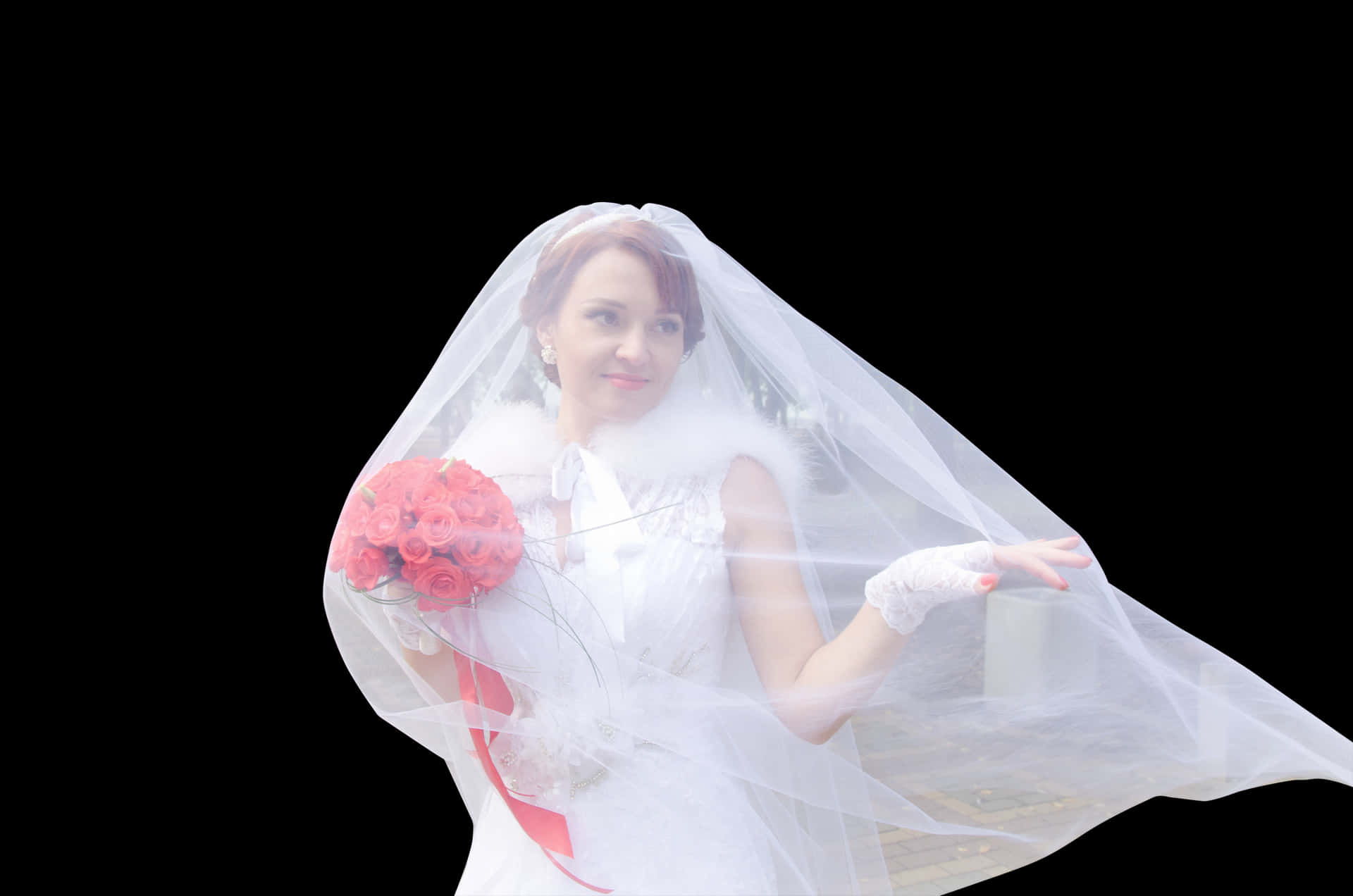 Elegant Bridewith Bouquet PNG Image