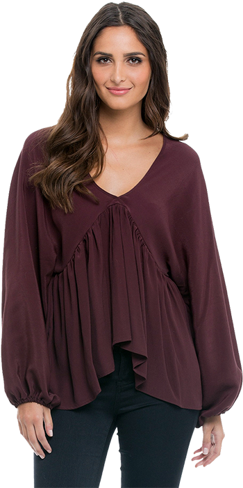 Elegant Burgundy Blouse Woman PNG Image