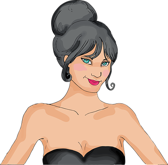 Elegant Cartoon Woman Portrait PNG Image