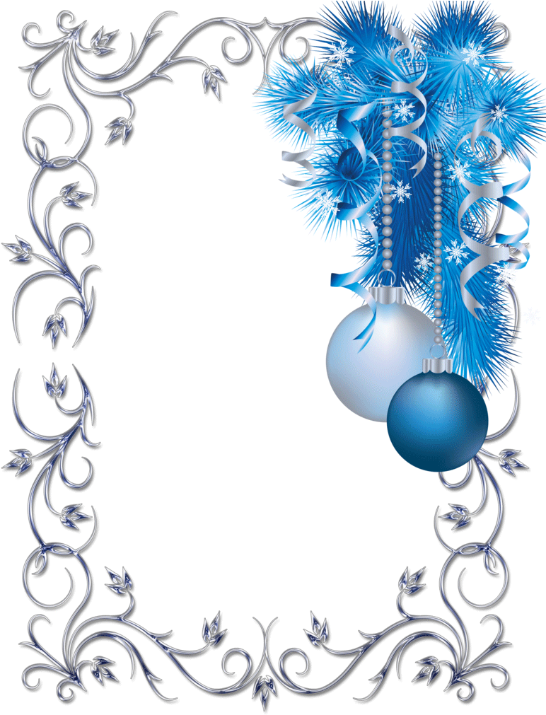 Elegant Christmas Framewith Blue Ornaments PNG Image