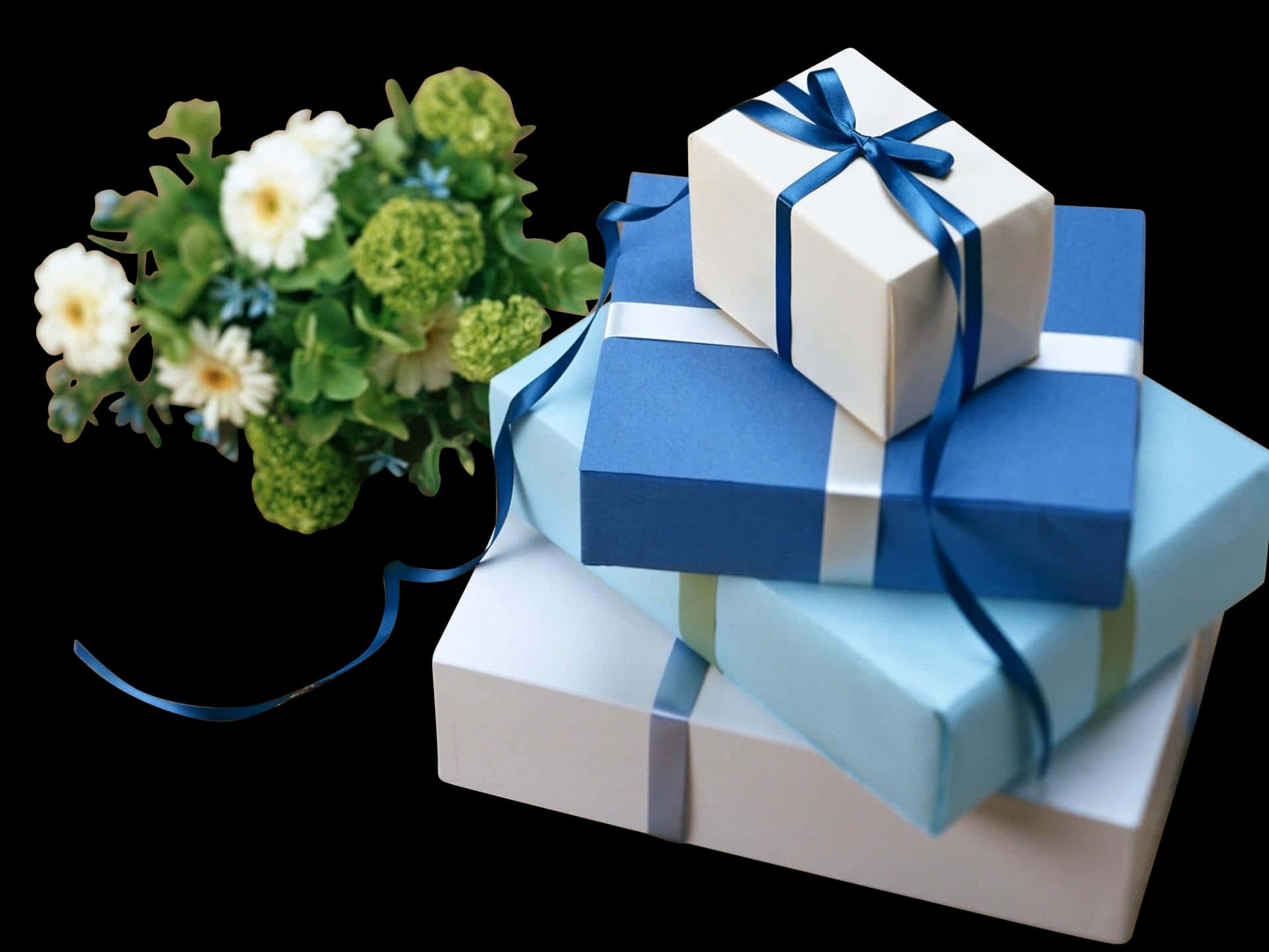 Elegant Christmas Giftsand Flowers PNG Image