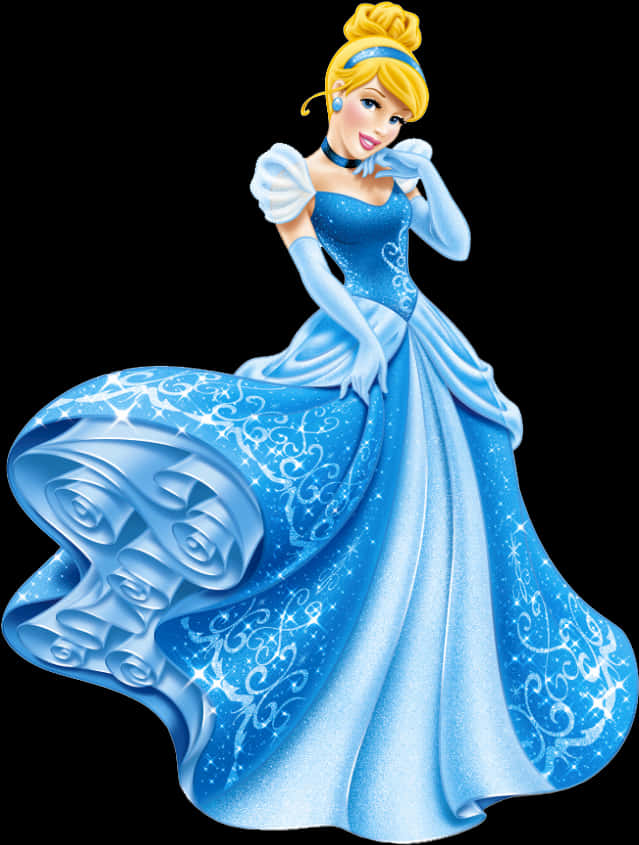 Elegant Cinderella Blue Gown PNG Image