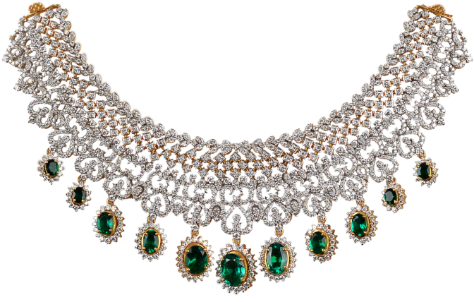 Elegant Diamond Emerald Necklace PNG Image