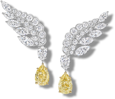 Elegant Diamond Feather Earrings PNG Image