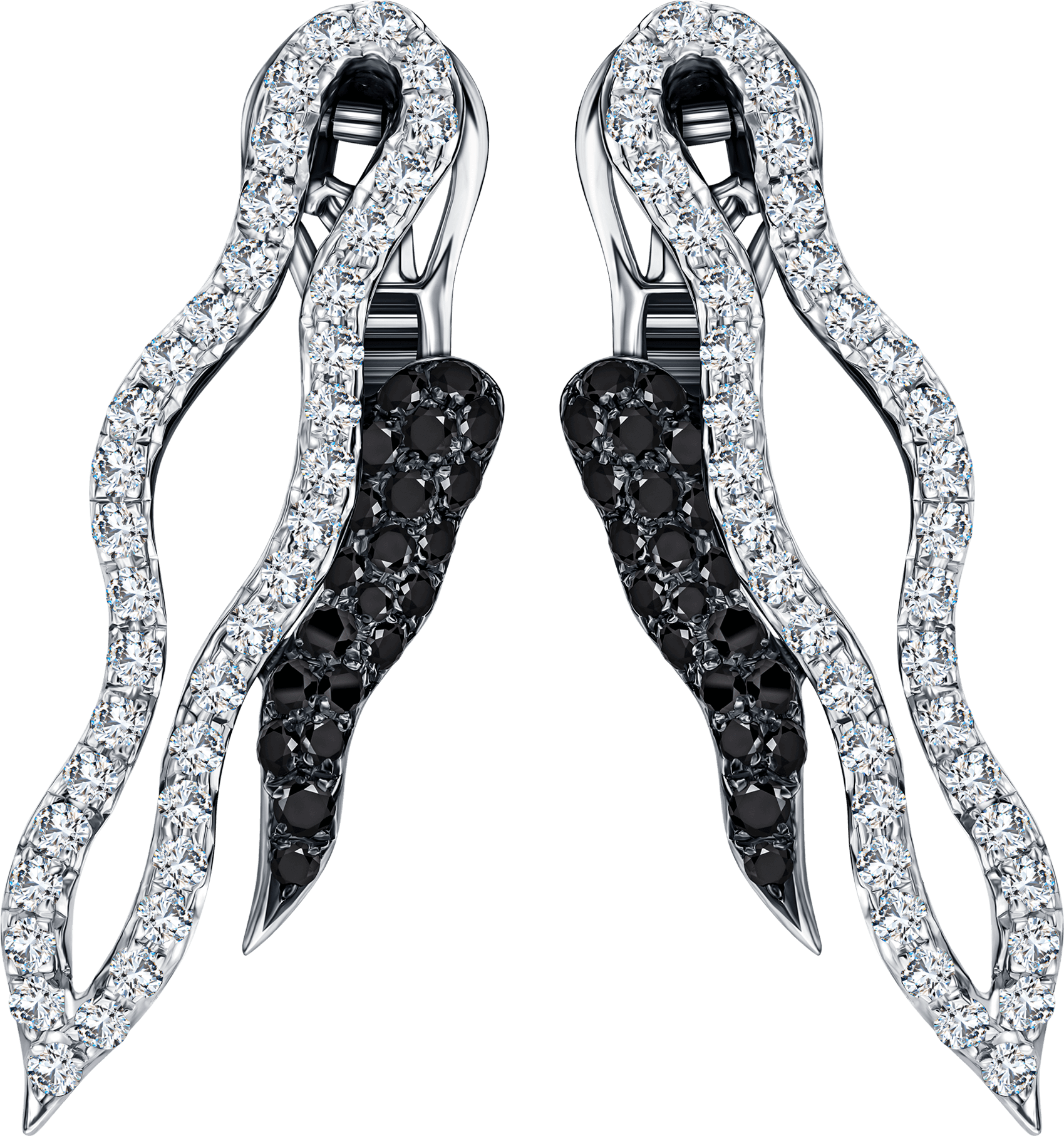 Elegant Diamondand Black Gemstone Earrings PNG Image