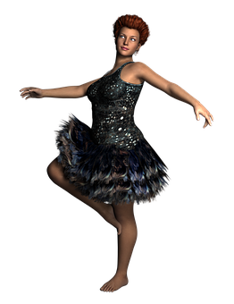 Elegant Digital Dancer Feathered Dress PNG Image