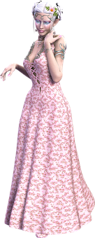 Elegant Elfin Floral Gown PNG Image