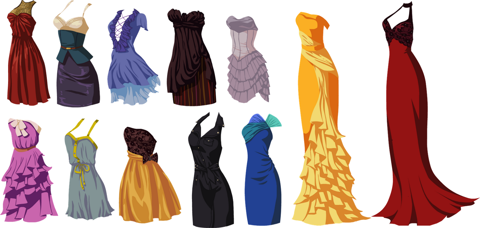 Elegant Evening Gowns Collection PNG Image