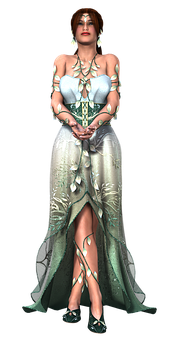 Elegant Fantasy Characterin Gown PNG Image