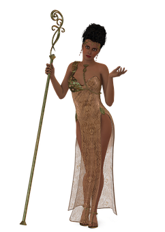 Elegant Fantasy Figurewith Staff PNG Image