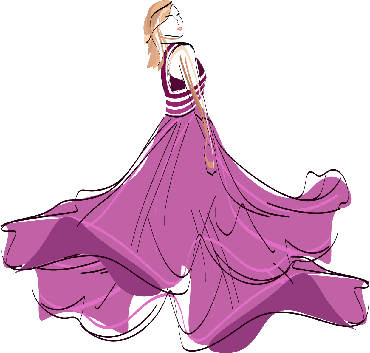 Elegant Fashion Model Twirlingin Pink Dress PNG Image