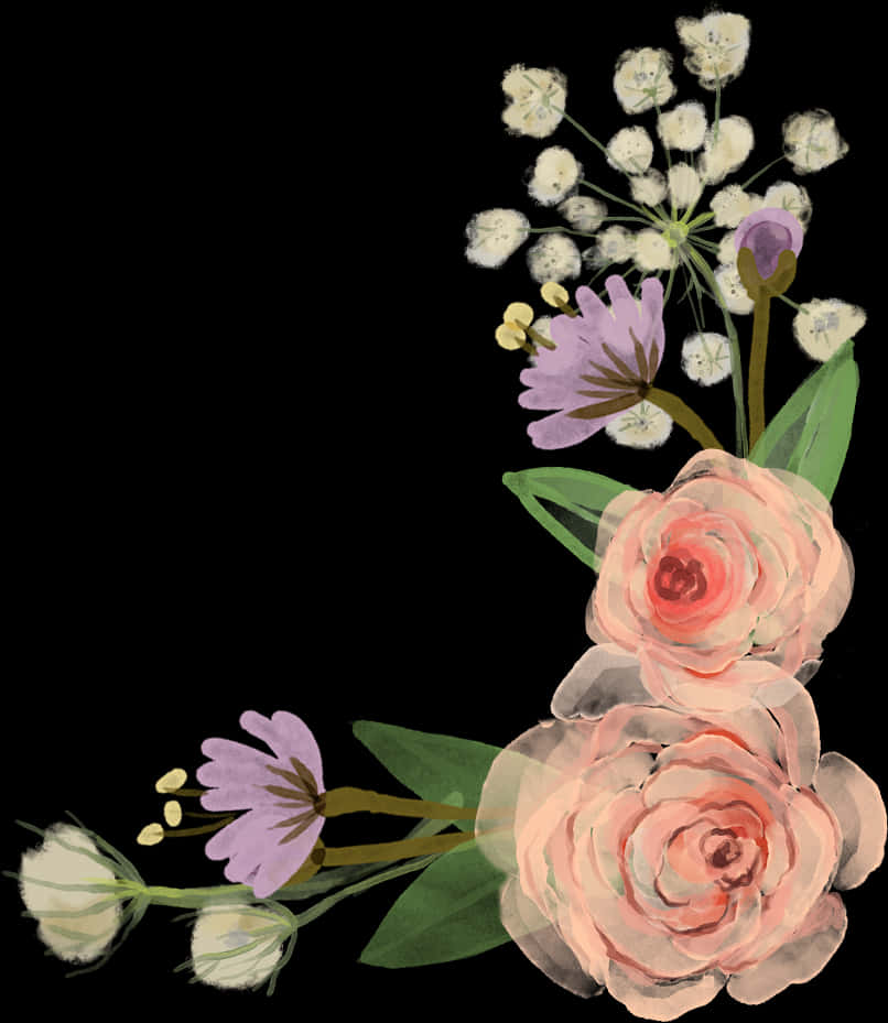 Elegant_ Floral_ Arrangement_ Corner_ Border PNG Image