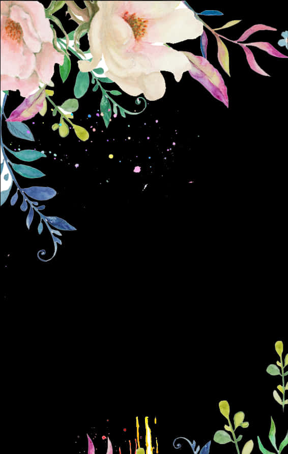 Elegant Floral Borderon Black Background PNG Image