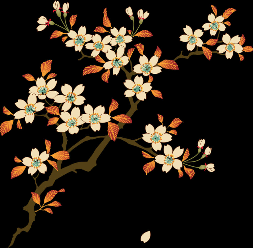 Elegant Floral Branch Illustration PNG Image