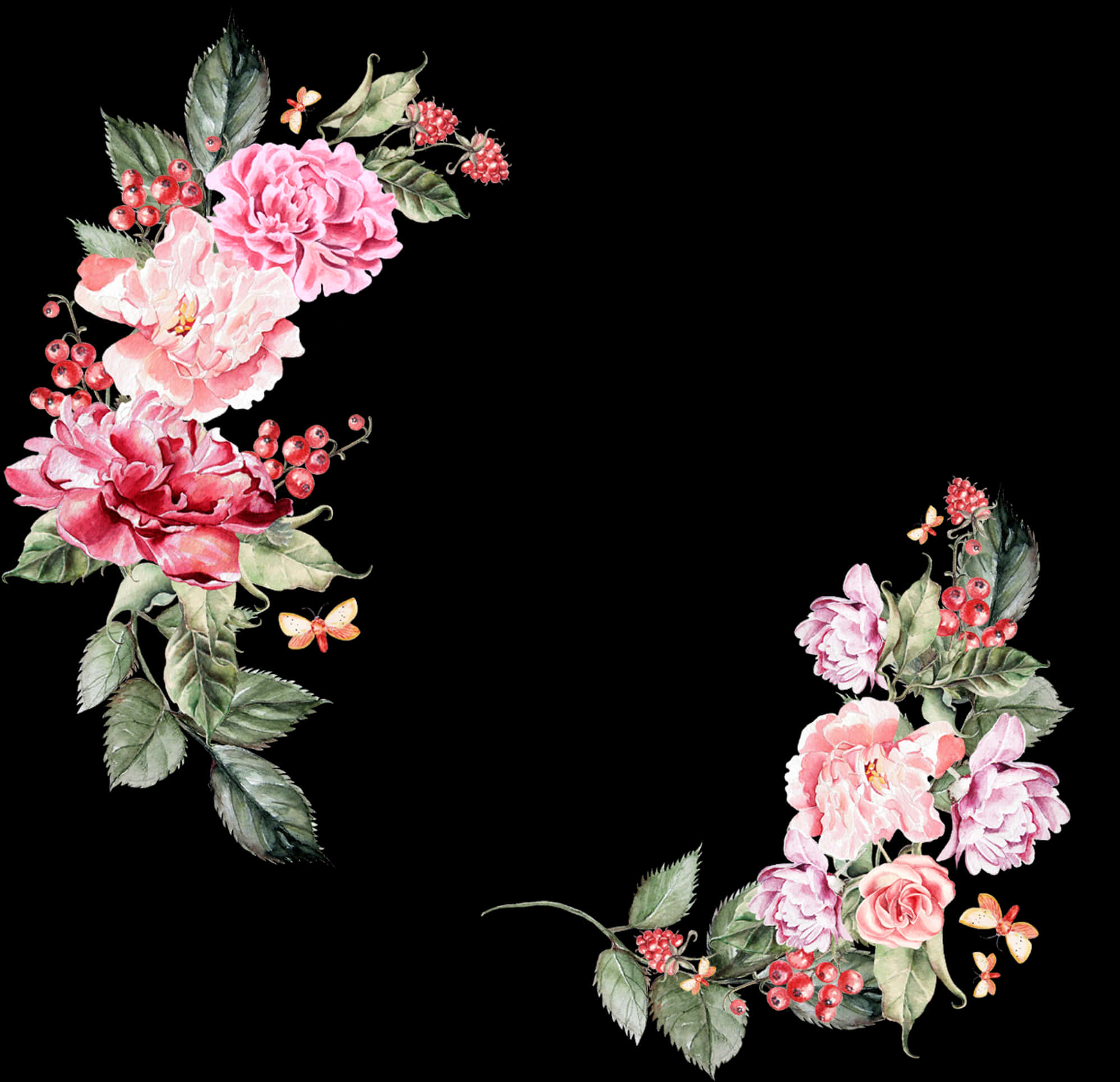 Elegant Floral Corner Design PNG Image