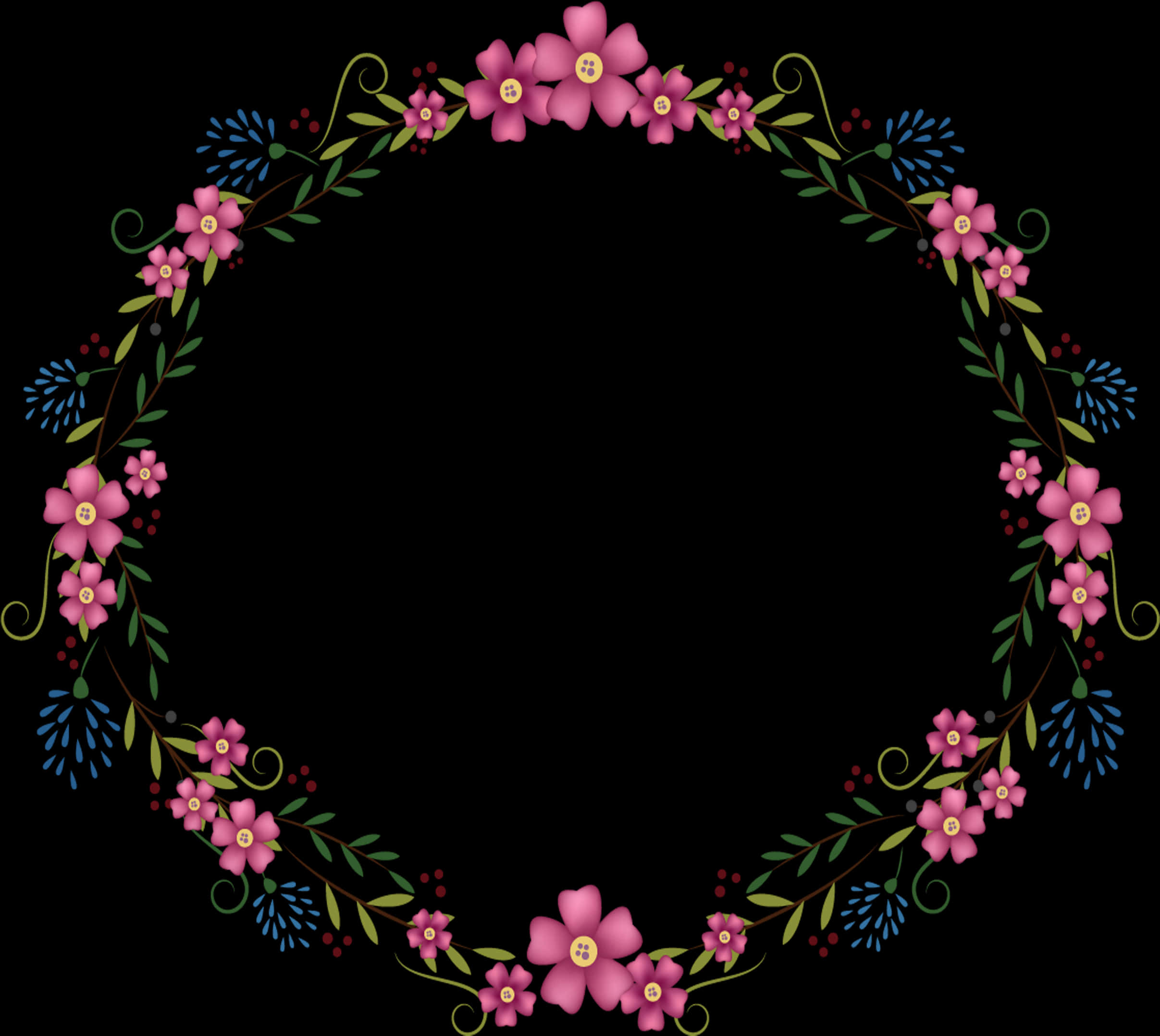 Elegant Floral Frame Black Background PNG Image