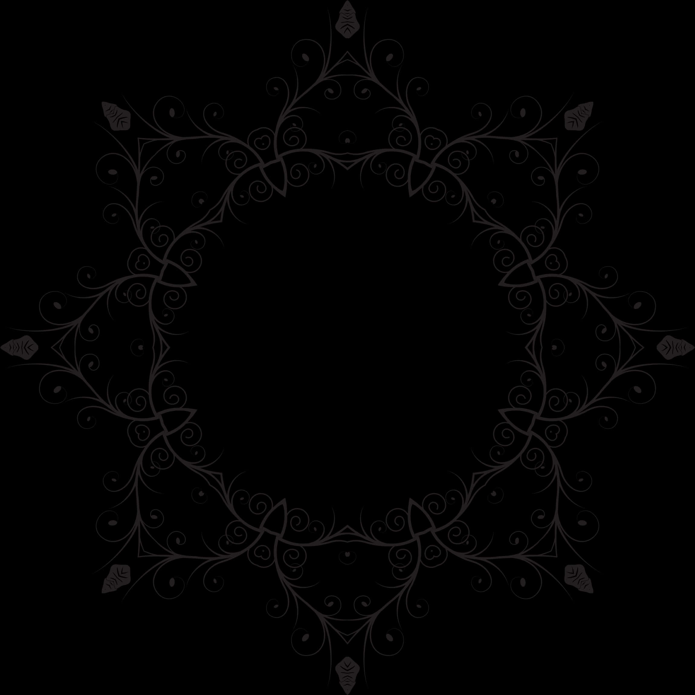 Elegant Floral Frame Black Background PNG Image