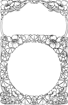 Elegant Floral Frame Blackand White PNG Image