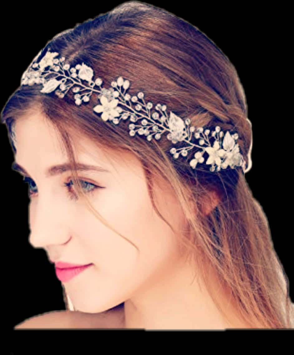 Elegant Floral Headband Girl PNG Image