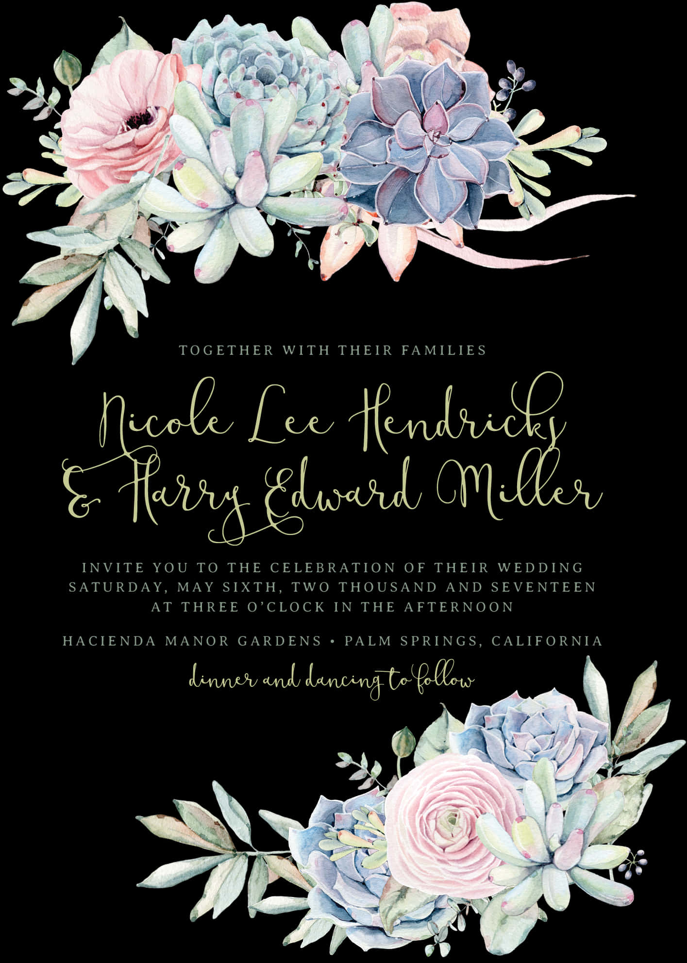 Elegant Floral Wedding Invitation PNG Image