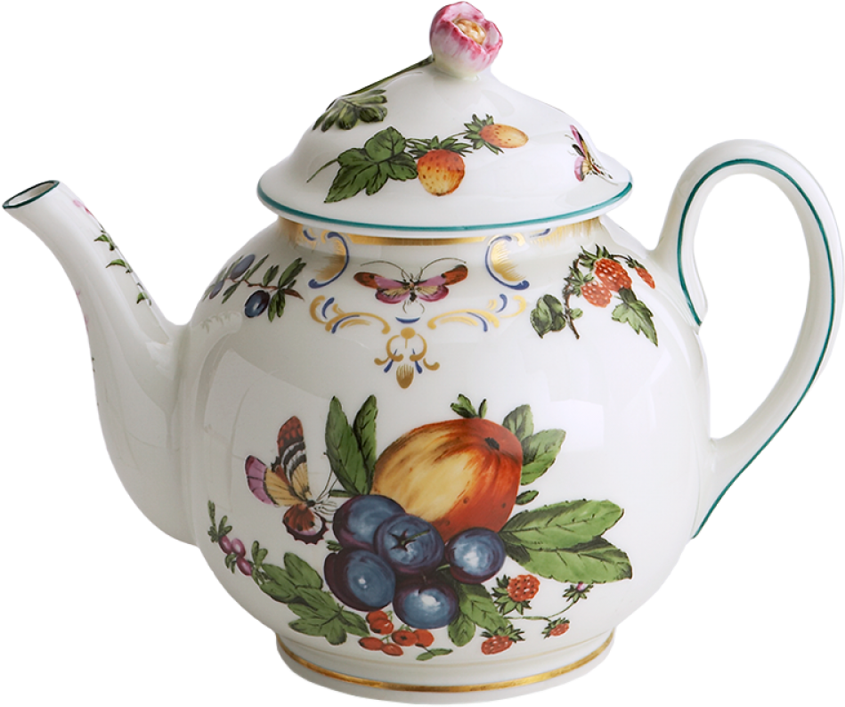 Elegant Fruitand Butterfly Teapot PNG Image