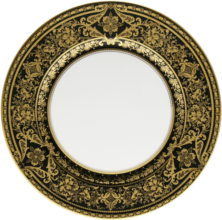 Elegant Gold Black Dinner Plate PNG Image