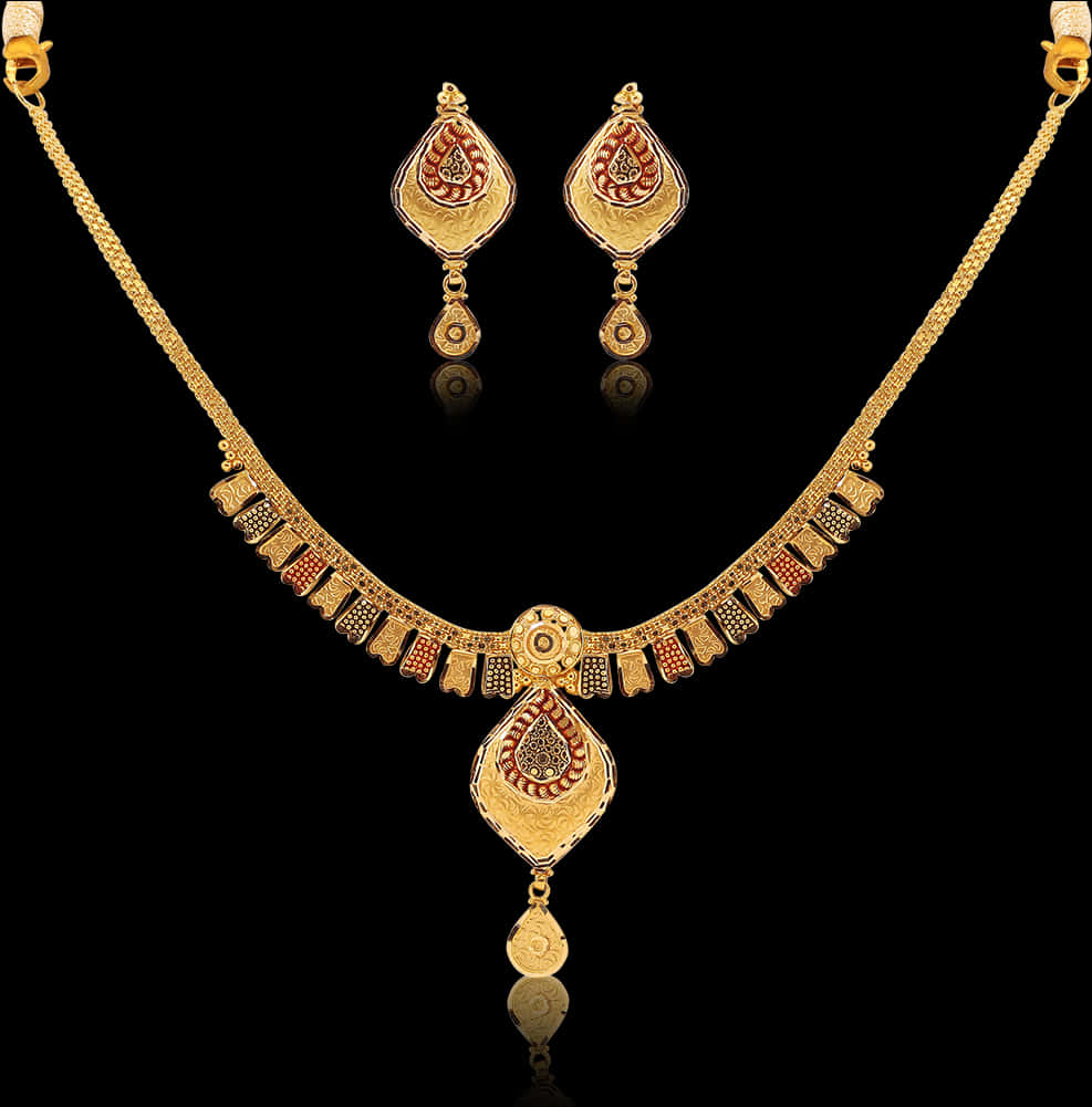 Elegant Gold Necklace Earrings Set PNG Image