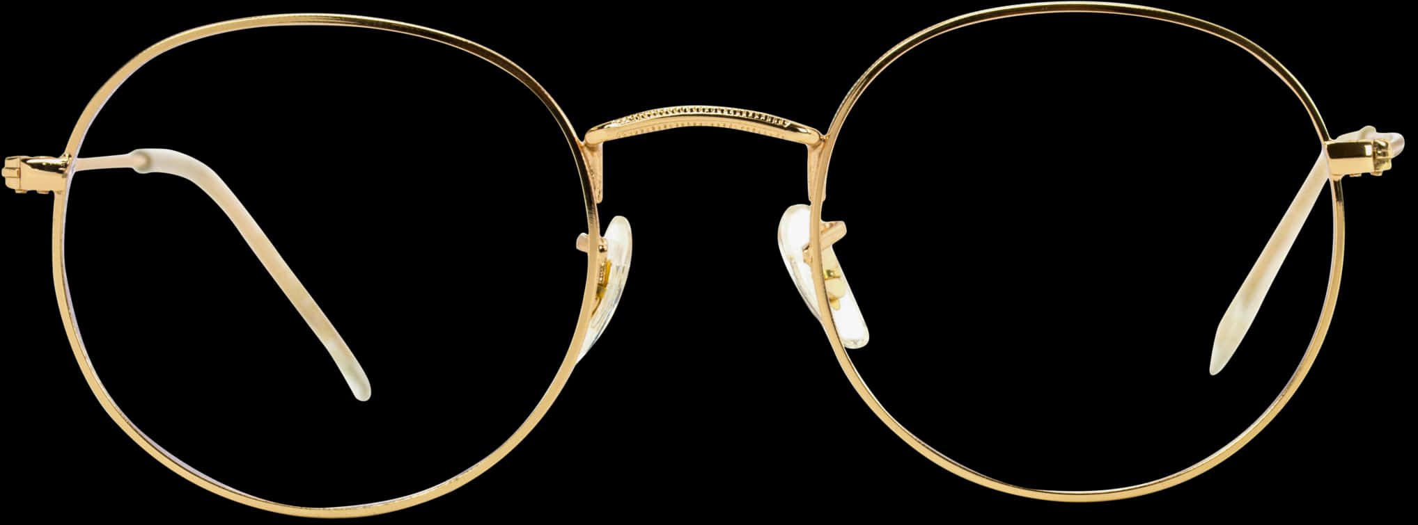 Elegant Gold Round Eyeglasses Isolated PNG Image