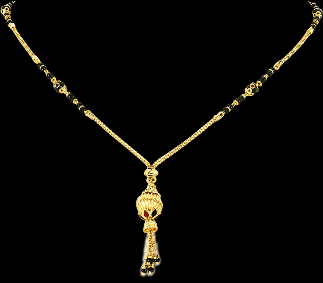 Elegant Gold Tassel Necklace PNG Image