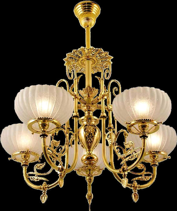 Elegant Golden Chandelier PNG Image